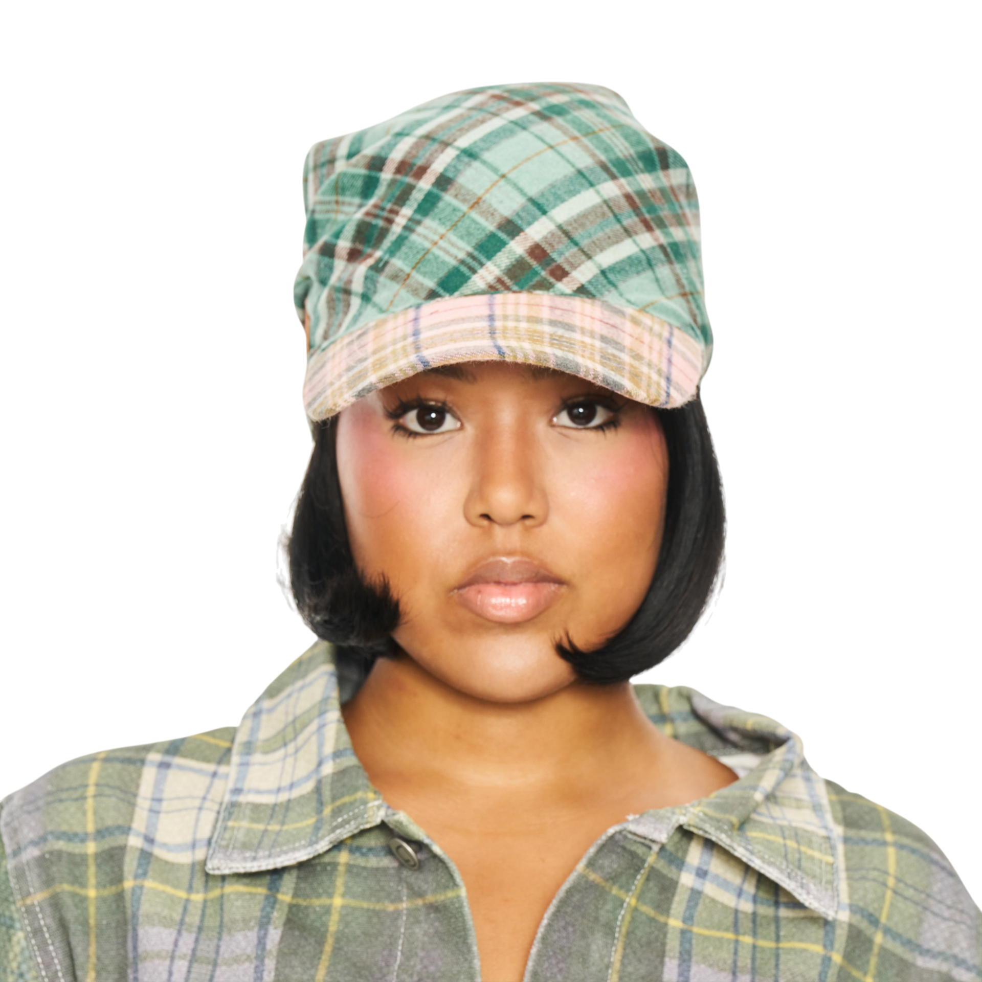 Hikage Tie Hat (GREEN/PINK PLAID)