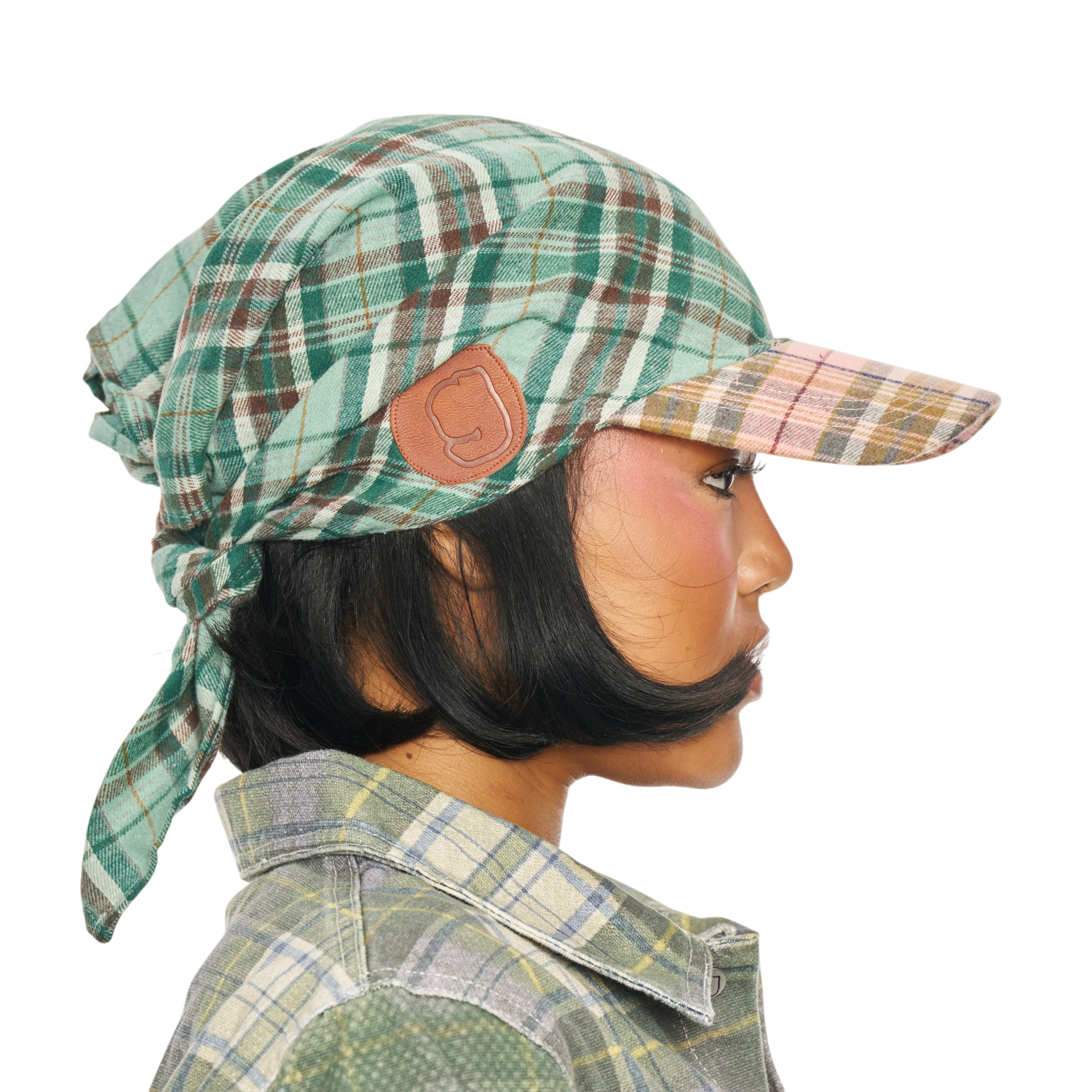 Hikage Tie Hat (GREEN/PINK PLAID)